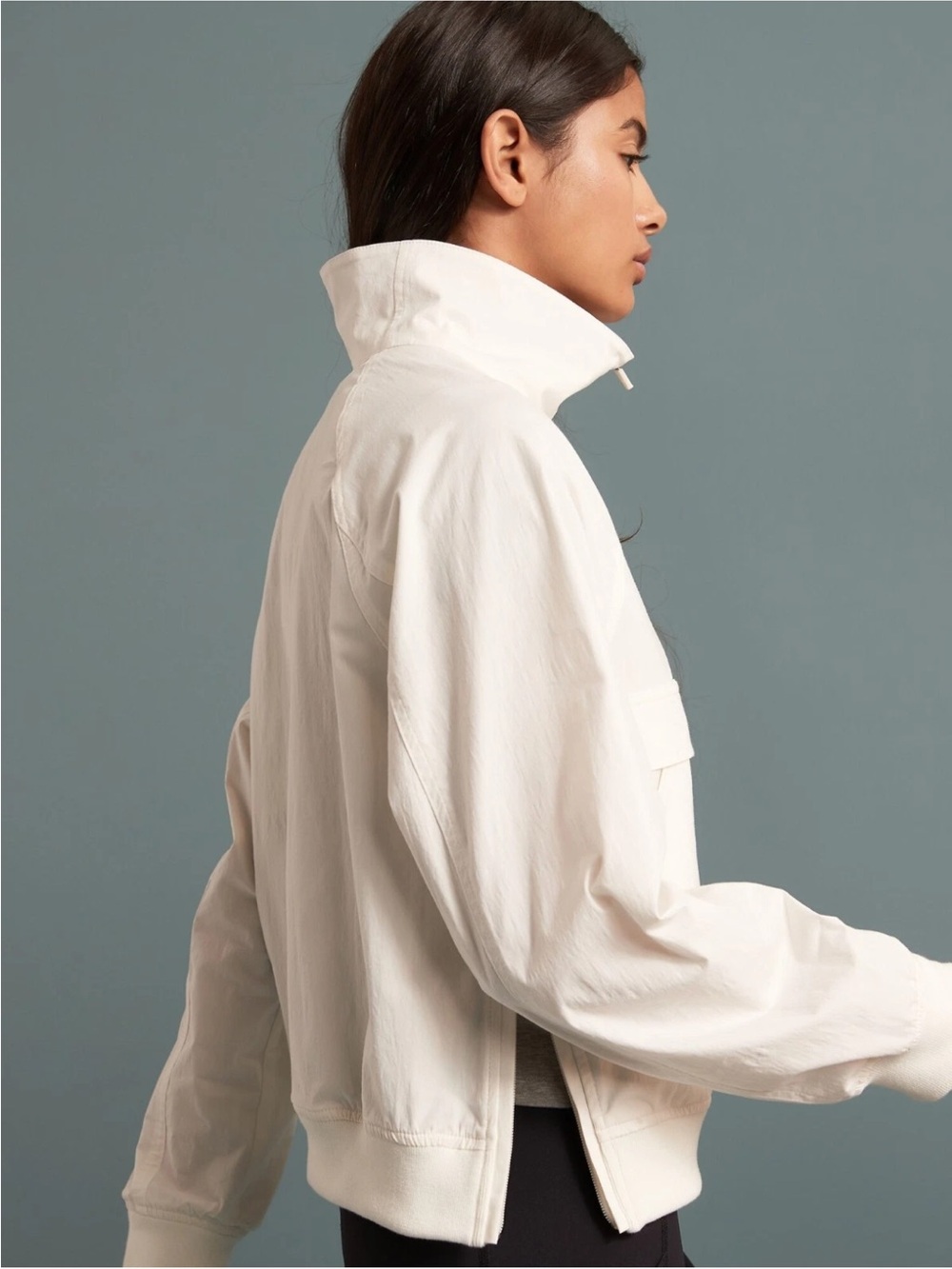 90s Minimalist White Popover Anorak Windbreaker Funnel Neck Jacket - Picture 2 of 10